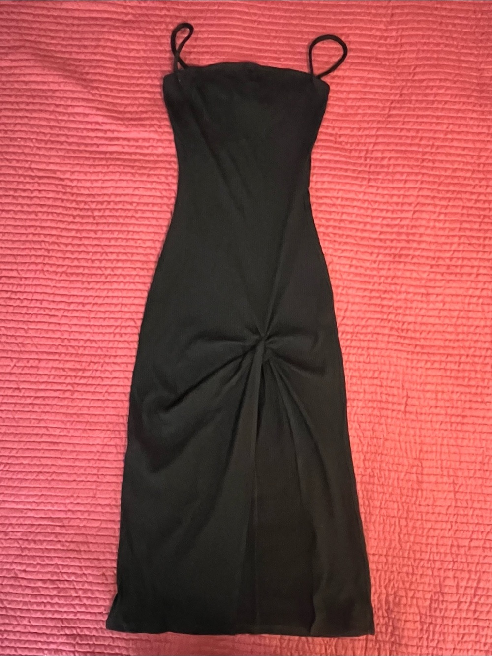 Reformation Belmont Black Ribbed Knit Twist Slit Midi Dress XS *NWT*